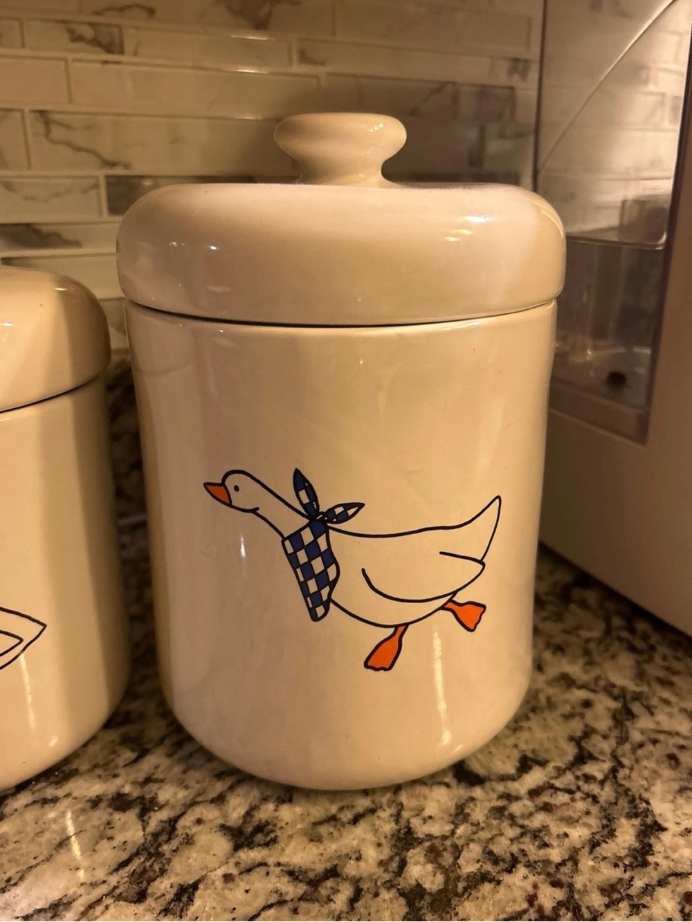 Cream Ceramic Goose Canister Set with Blue Accent - Picture 2 of 4
